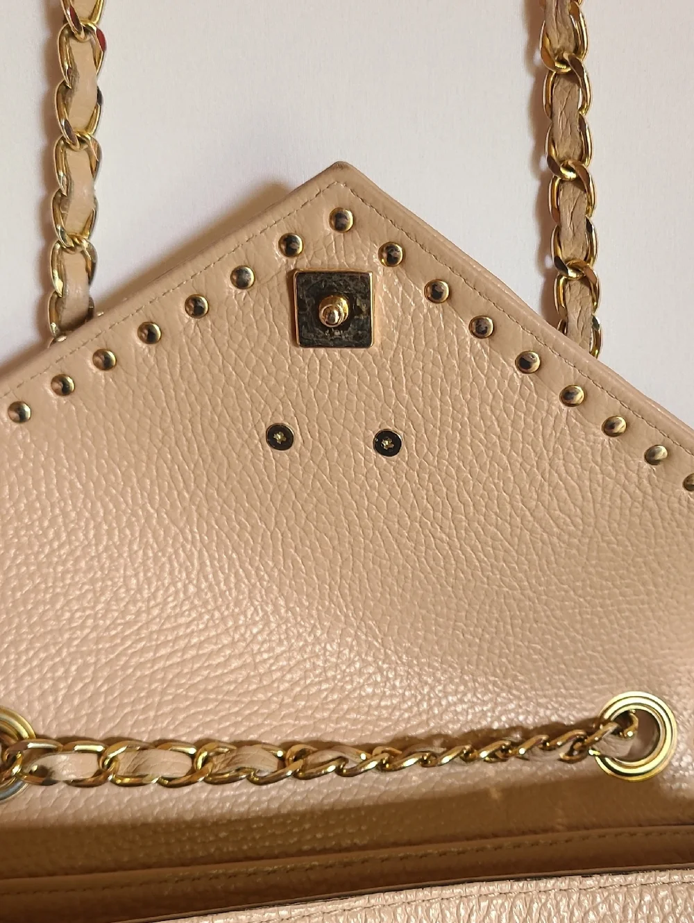 Valentino by Mario Valentino Tan Studded Shoulder Bag Gold Hardware